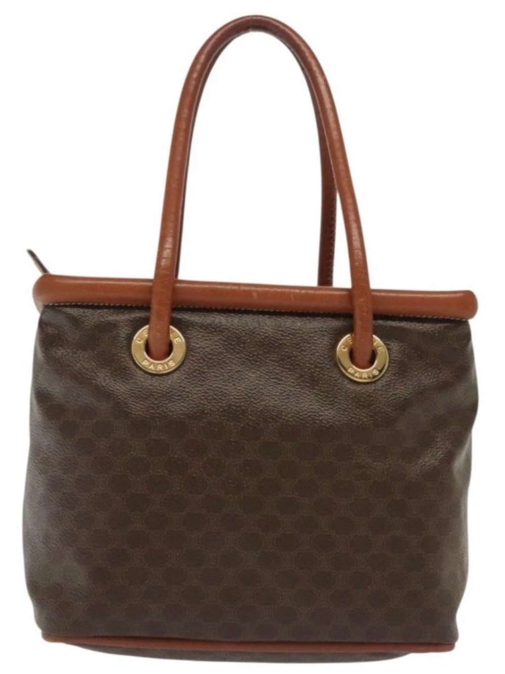 Vintage CELINE Macadam Canvas Tote Hand Bag made from brown PVC coated canvas.